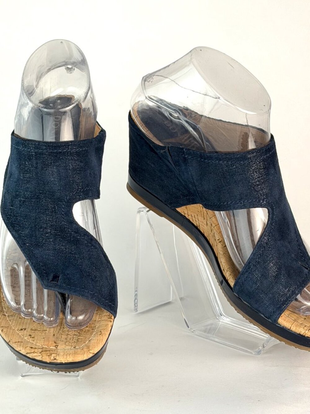 Donald Pliner Myrtle Navy Blue Suede Cork Wedge Sandals Size 7.5 M